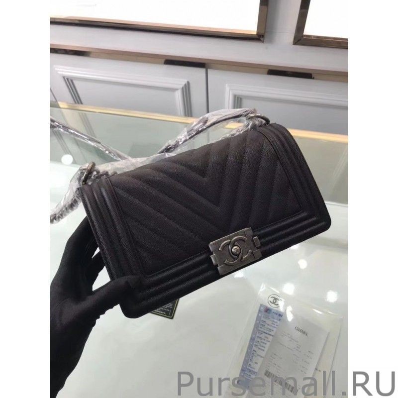 Replicas Chevron Boy Bag Caviar Leather A67086 Black