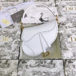 Inspired Christian Dior Grooved Edge Saddle Bag White