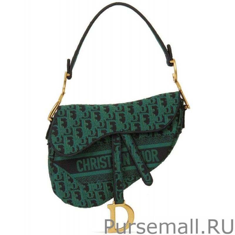 AAA+ Christian Dior Saddle Original Oblique Embroidered Canvas Bag Green