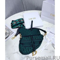 AAA+ Christian Dior Saddle Original Oblique Embroidered Canvas Bag Green