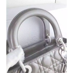 Inspired Dior Lady Dior Cannage Quilted Patent Leather Large Tote Bag Gray