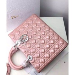 Wholesale Dior Lady Dior Cannage Quilted Patent Leather Large Tote Bag Pink
