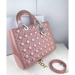 Wholesale Dior Lady Dior Cannage Quilted Patent Leather Large Tote Bag Pink