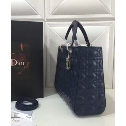 Cheap Dior Lady Dior Large Classic Tote Bag With Lambskin Dark Blue