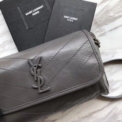 UK YSL Saint Laurent Niki Body Bag Crinkled Vintage Leather Gray