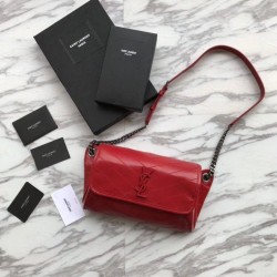 Best YSL Saint Laurent Niki Body Bag Crinkled Vintage Leather Red