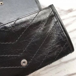 UK YSL Saint Laurent Niki Large Wallet Crinkled Leather Black