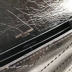 UK YSL Saint Laurent Niki Large Wallet Crinkled Leather Black