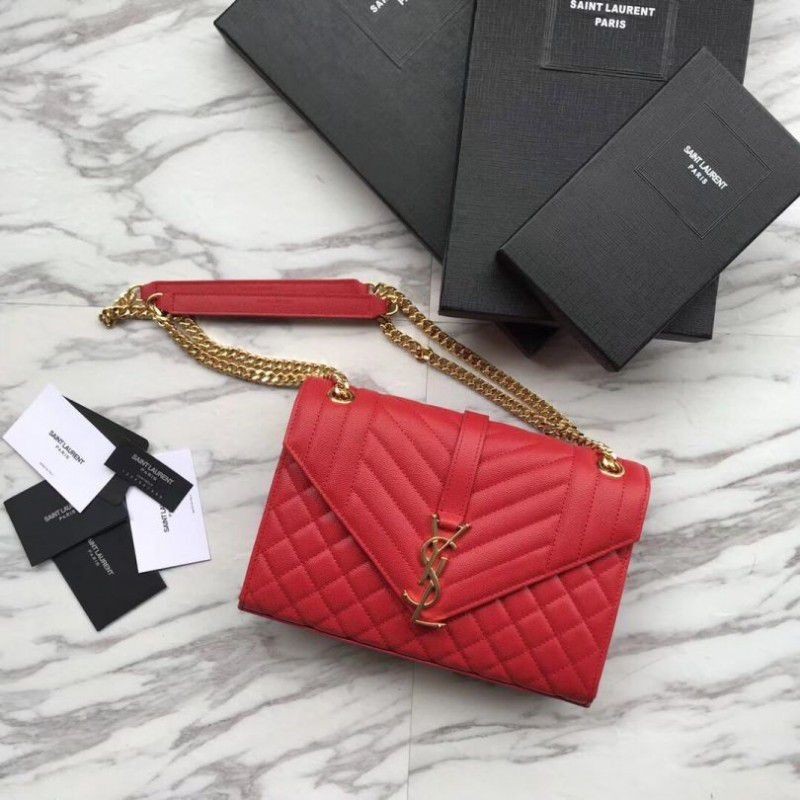 1:1 Mirror YSL Saint Laurent Envelope Small Bag Grain Embossed Red