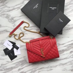 1:1 Mirror YSL Saint Laurent Envelope Small Bag Grain Embossed Red