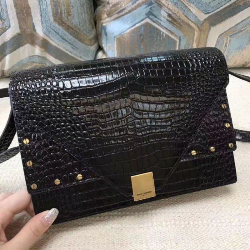 Replica YSL Saint Laurent Margaux Satchel Crocodile Embossed Black