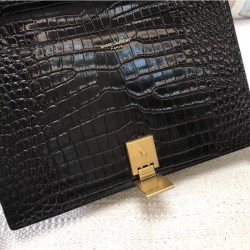 Replica YSL Saint Laurent Margaux Satchel Crocodile Embossed Black