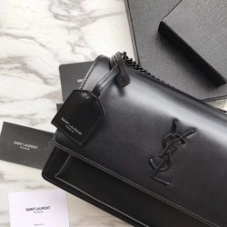 7 Star YSL Saint Laurent Medium Sunset Bag Smooth Leather Black Hardware