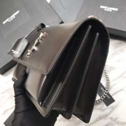 Top Quality YSL Saint Laurent Medium Sunset Bag Smooth Leather Black Silver Hardware