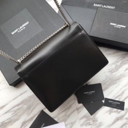 Top Quality YSL Saint Laurent Medium Sunset Bag Smooth Leather Black Silver Hardware
