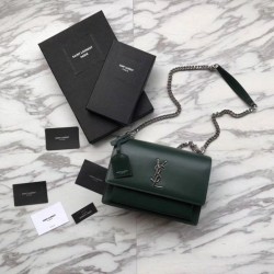 Best YSL Saint Laurent Medium Sunset Bag Smooth Leather Green