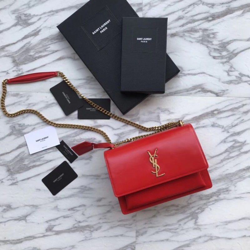 Top YSL Saint Laurent Medium Sunset Bag Smooth Leather Red