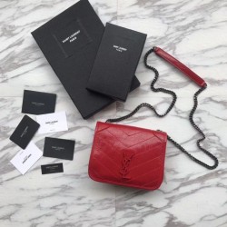 Replica YSL Saint Laurent Niki Chain Wallet Crinkled Vintage Leather Red