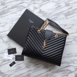 Top YSL Saint Laurent Shoping Bag Graind leather Black