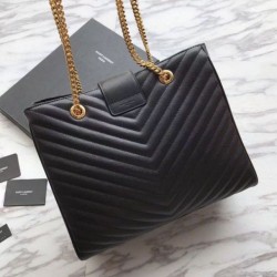 Top YSL Saint Laurent Shoping Bag Graind leather Black