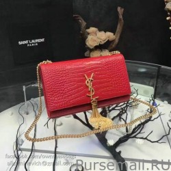 Cheap Saint Laurent Medium Kate Monogram Tassel Croco Leather Shoulder Bag Red Y121230