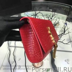 Cheap Saint Laurent Medium Kate Monogram Tassel Croco Leather Shoulder Bag Red Y121230