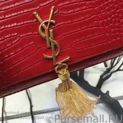 Cheap Saint Laurent Medium Kate Monogram Tassel Croco Leather Shoulder Bag Red Y121230