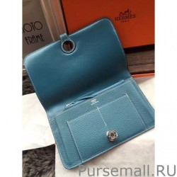 Knockoff Hermes Dogon Wallet In Blue Jean Leather
