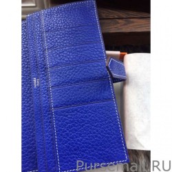 UK Hermes Bearn Wallet In Electric Blue Leather