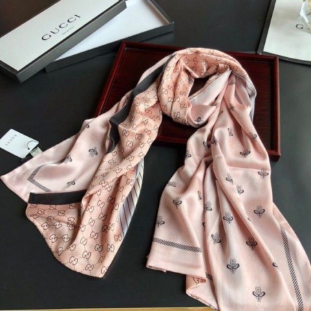 AAA+ Long Silk scarf with Bee Print 70 x 180cm Apricot