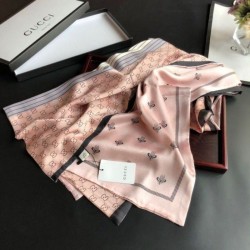 AAA+ Long Silk scarf with Bee Print 70 x 180cm Apricot