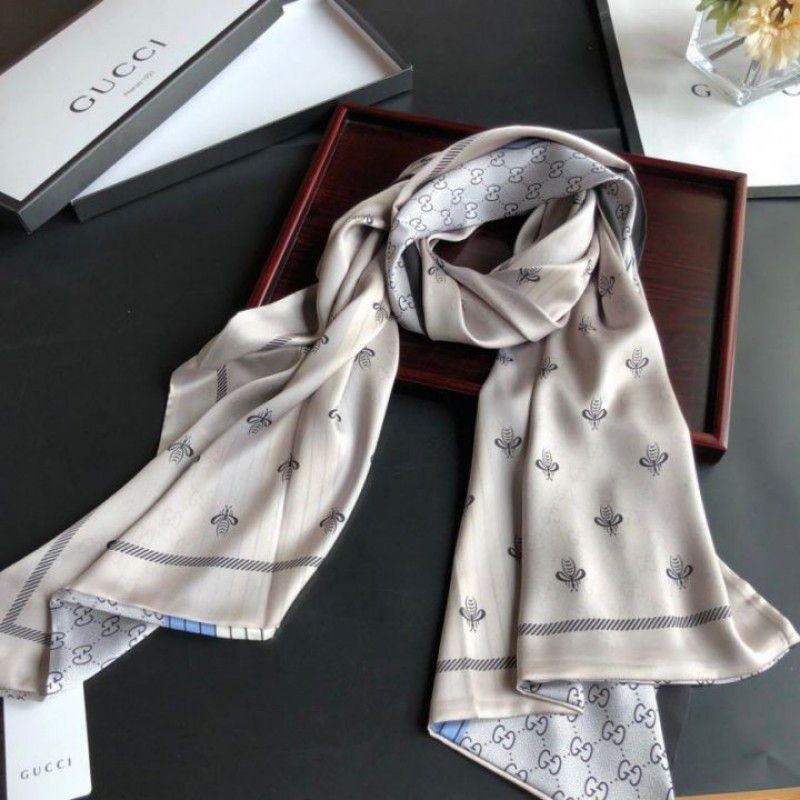 Replicas Long Silk scarf with Bee Print 70 x 180cm Gray