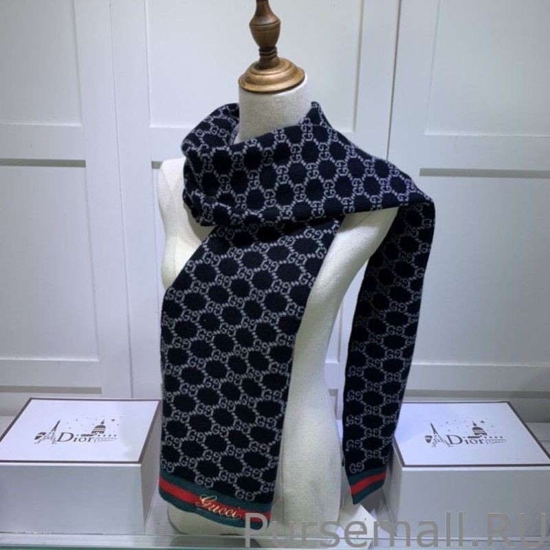 7 Star cashmere jacquard scarf 30 x 190 Dark Blue