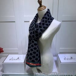 7 Star cashmere jacquard scarf 30 x 190 Dark Blue