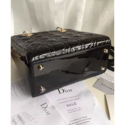 Wholesale Dior Lady Dior Medium Patent Leather Handbag Black