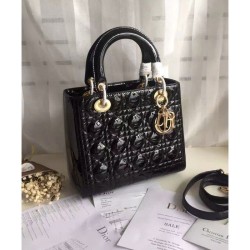 Wholesale Dior Lady Dior Medium Patent Leather Handbag Black