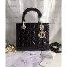 Wholesale Dior Lady Dior Medium Patent Leather Handbag Black