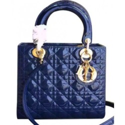 Fashion Dior Lady Dior Medium Patent Leather Handbag Blue