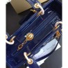 Fashion Dior Lady Dior Medium Patent Leather Handbag Blue