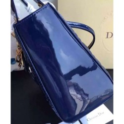 Fashion Dior Lady Dior Medium Patent Leather Handbag Blue