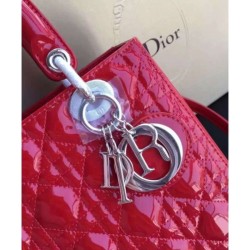 Copy Dior Lady Dior Medium Patent Leather Handbag Red