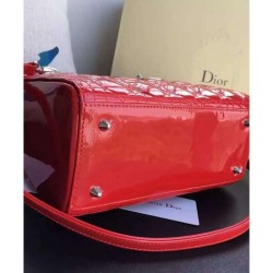 Copy Dior Lady Dior Medium Patent Leather Handbag Red