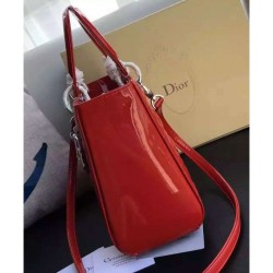 Copy Dior Lady Dior Medium Patent Leather Handbag Red