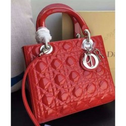 Copy Dior Lady Dior Medium Patent Leather Handbag Red