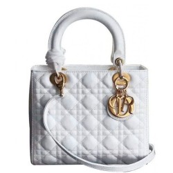 Luxury Dior Lady Dior Medium Patent Leather Handbag White