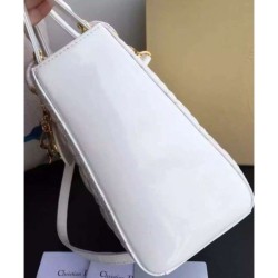 Luxury Dior Lady Dior Medium Patent Leather Handbag White
