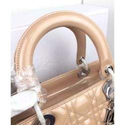 High Quality Dior Lady Dior Medium Patent Leather Tote Bag Apricot