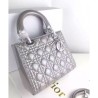 Replicas Dior Lady Dior Medium Patent Leather Tote Bag Gray