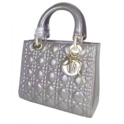 7 Star Dior Lady Dior Medium Patent Leather Tote Bag Gray