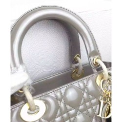 7 Star Dior Lady Dior Medium Patent Leather Tote Bag Gray